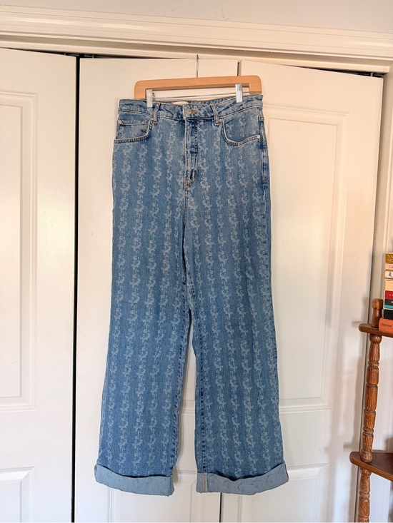 Pilcro Denim - Pilcro Light Blue High Waisted Patterned Wide Leg Jeans